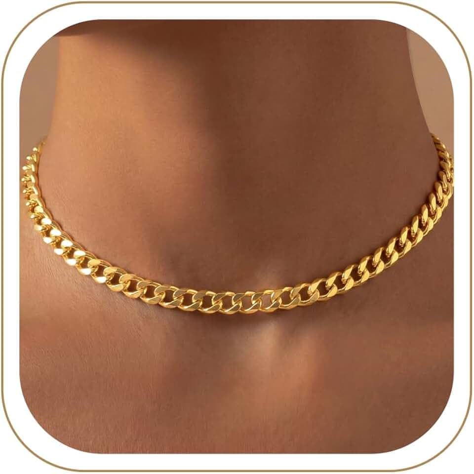 WomenGifts Cuban Link Chain Necklace for Women, Waterproof 14k Gold Silver Plated Chain Choker, Non Tarnish Stainless Steel Jewelry, 3.5/5/6/8/11mm,12.8/14/16/18 Inch Thin&Chunky&Thick