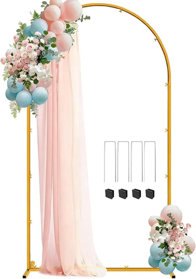 7.2 FT Wedding Arch Backdrop Stand, Gold Metal Arch Backdrop Stand for Wedding Party Ceremony Birthday Bridal Baby Shower Photo Booth Garden Floral Balloon Arches Decoration