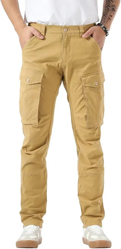 Plaid&Plain Men's Cargo Pants Slim Fit with Articulated Knees