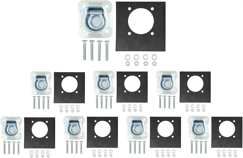 Mytee Products Recessed D-Ring Tie Down Anchor 8 Pack 6000 lbs Capacity, Bolt-on with Backing Support Plates for Flatbed, Enclosed Trailers, Pickup Trucks, Securing Equipment, Cargo