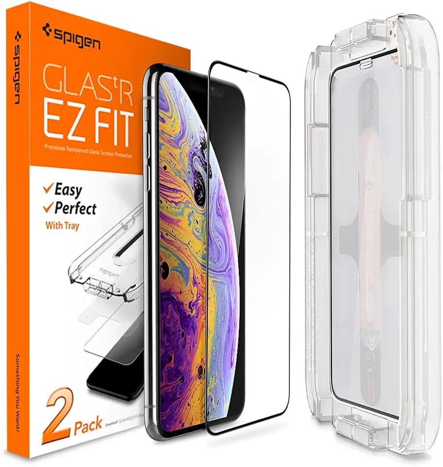 Spigen Glas.tR EZ Fit Schutzfolie kompatibel mit iPhone XS, iPhone X, 2 Stück, Volle Abdeckung, Kratzfest, 9H Härte Folie