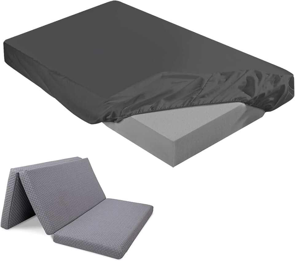 Breling Fitted Sheet for Trifold Mattress, Queen,4'', Dark Gray