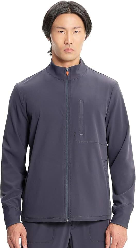 Cherokee IN Scrub Jacket for Men Zip Front Rib Knit Collar 3 Pockets