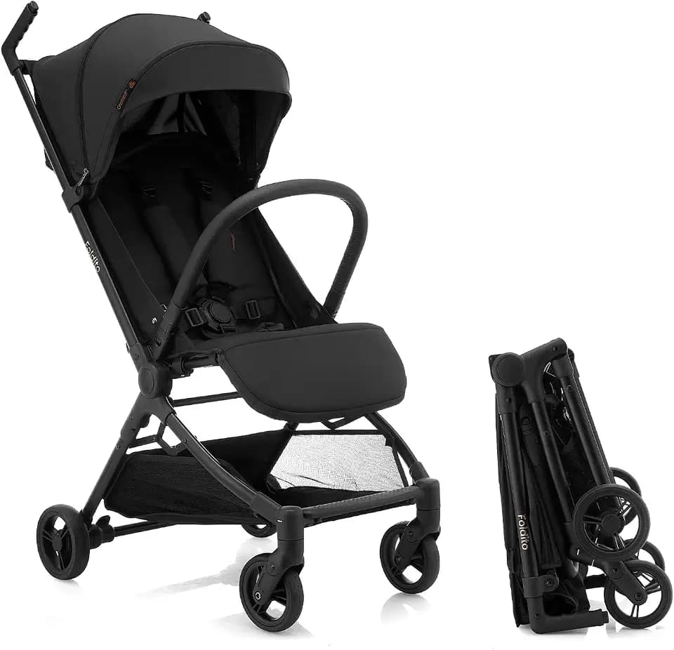 Gromast Reise-Kinderwagen für Flugzeug, ultrakompakt und leicht, nur 4,5 kg, tragbarer Kinderwagen, mit UPF 50+ Baldachin und Getränkehalter, Schwarz