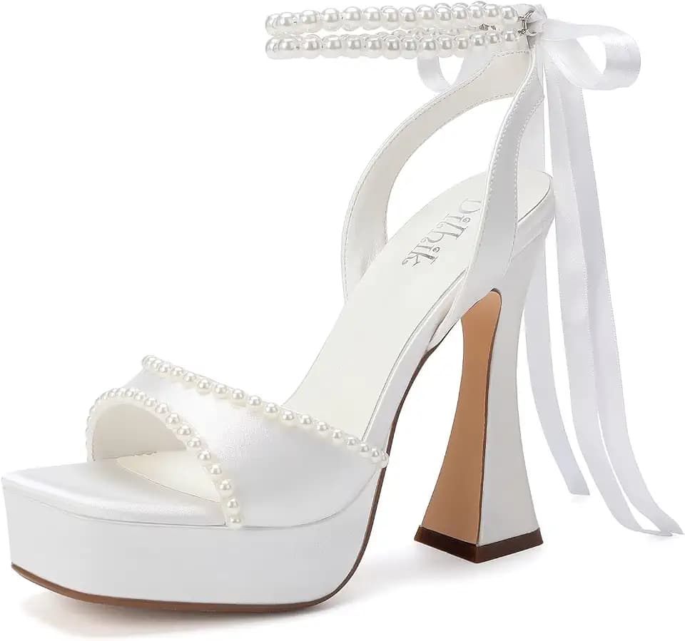 High Heel Wedding Shoes for Bride Platform Heels Bridal Shoes Pearl Heels Open Toe Wedding Sandals