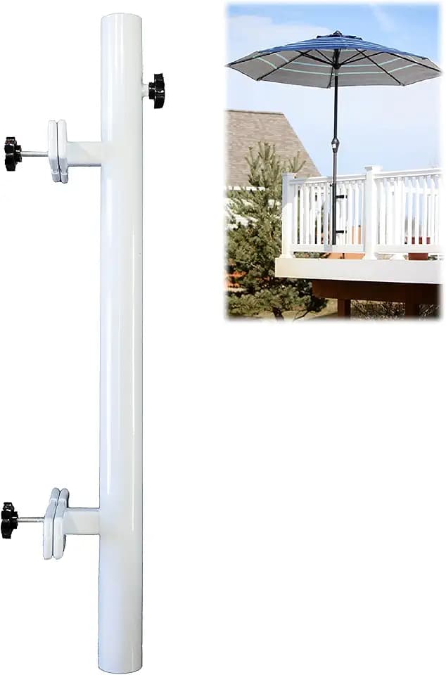 Patio Umbrella Holder – Easy Installation - Space Saving Umbrella Holder Design - Outdoor Umbrella Base and Mount - Attaches to Railing Maximizing Outdoor Patio Space and Shade, White