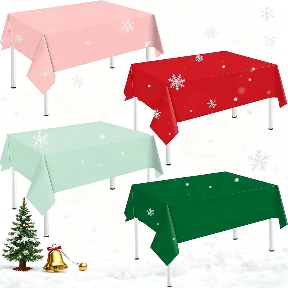 Whaline 16 Pcs Christmas Plastic Tablecloth Rectangle Table Cover Pink Red Green Waterproof Table Cloth for Xmas Party Winter Holiday Decoration Supplies, 54 x 108 Inch