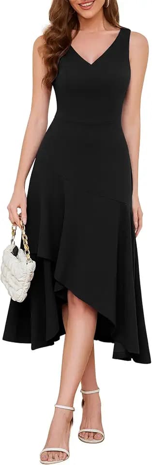 Aupuls Womens High Low Midi Formal Dress V Neck Aline Wedding Guest Dresses