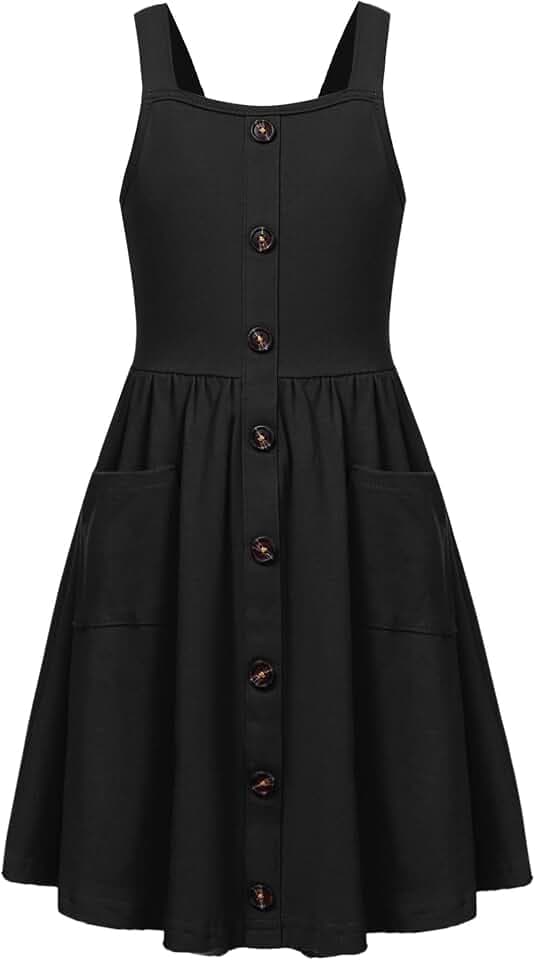 Arshiner Girl's Spaghetti Strap Button Down Summer Casual Sundress Dress