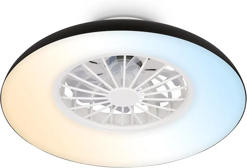 BRILONER - LED Deckenventilator mit Beleuchtung, Fernbedienung, Leiser DC-Motor, 5 Geschwindigkeiten, CCT, Dimmbar, Lampe mit Ventilator, LED Deckenleuchte, Deckenlampe Ventilator, 48,5 cm, Schwarz