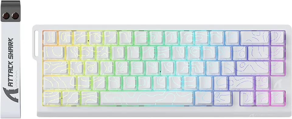 ATTACK SHARK X68 HE 8000Hz Rapid Trigger-Tastatur, 0,01mm RT-Genauigkeit, Kabelgebundene RGB 60% Gaming-Tastatur mit Magnetic Switches, Einstellbare Betätigung, Snap Tap, für PC/Mac, Weiße Konturen