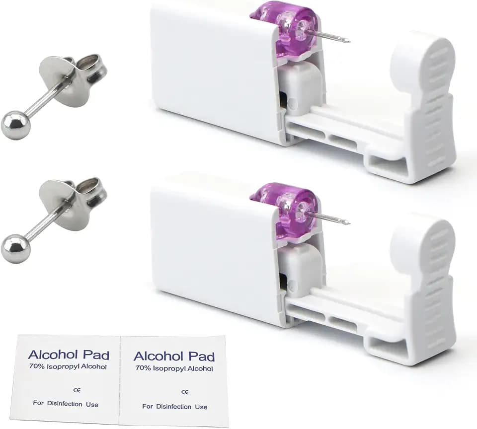 Ear Piercing Kit - Disposable Piercing Gun Preloaded with Different Style 3 mm Studs, at Home Self Piercer Kit (Little Silver Ball)