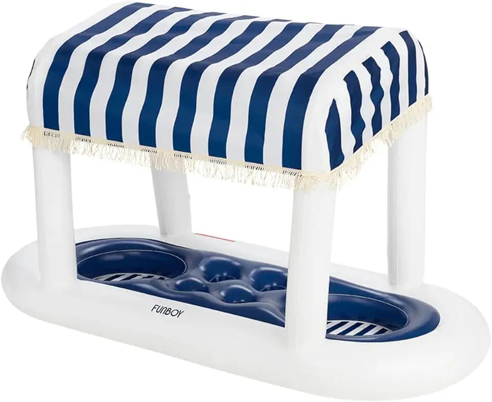 FUNBOY Giant Floating Navy Cabana Stripe Drink Station w/Removable Shade
