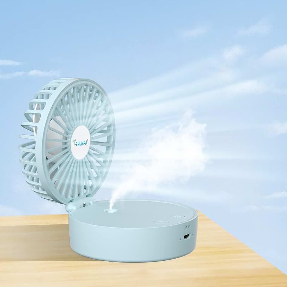 I-SHUNFA Handventilator,Tragbarer Mini Ventilator mit Kühlen Nebel,Blau