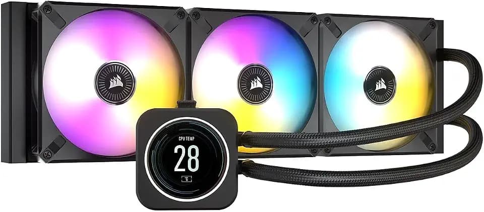 CORSAIR iCUE H150i Elite LCD Display Liquid CPU Cooler-Custom IPS LCD Screen-48 Dynamic RGB LEDs-120mm Fans-360mm Radiator-Commander CORE Smart Lighting Controller