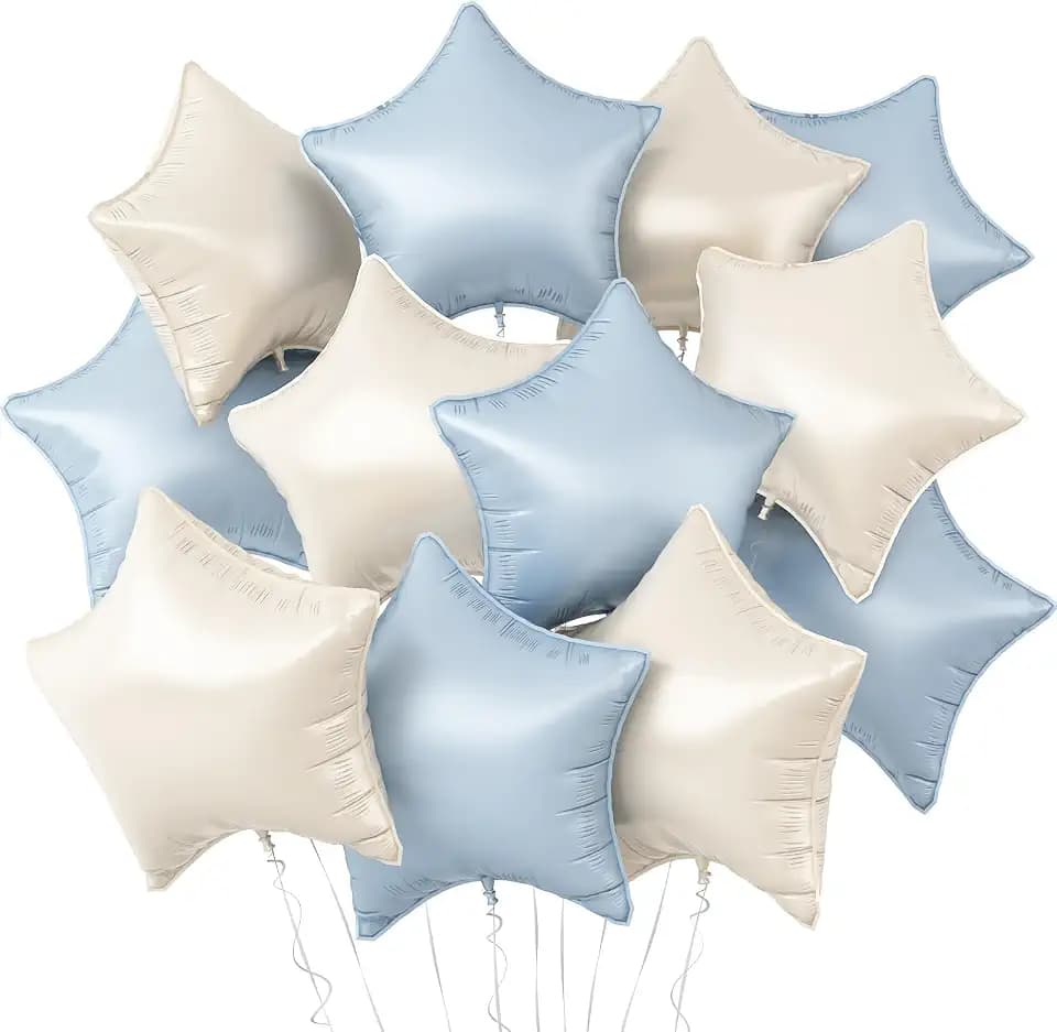 Blue White Star Foil Balloons,12Pcs 18Inch Star Shaped Balloons