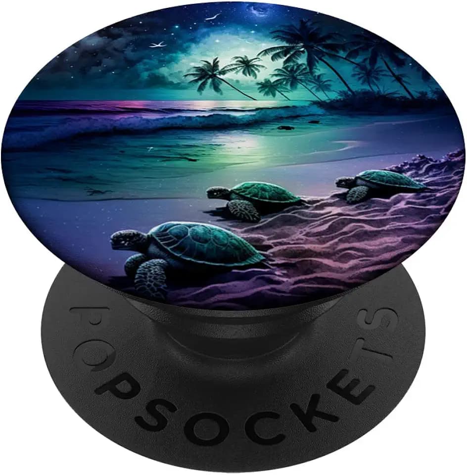 Sea Turtle Night On The Beach Under Starry Sky Sea Turtle PopSockets Adhesive PopGrip