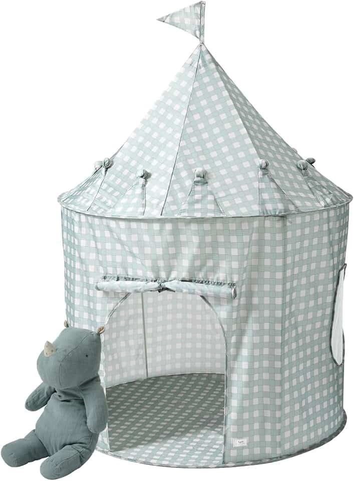 3 Sprouts Spielzelt Kinder, 3-10 Jahre, recycelter Stoff, Gingham Blau