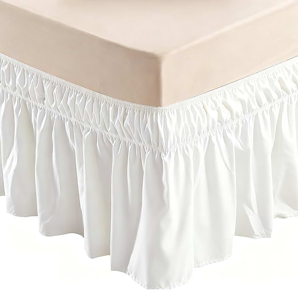 Bettrock mit Rüschen Betthusse 150x200 - Elastische Bettwäsche mit Gummiband, Bett Wrap Ruffle Bett Rock Weiß Solid Bed Skirt für 40 cm Hohes Bett