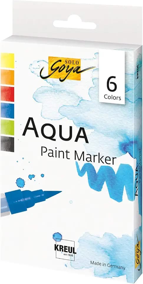 KREUL 18180 - Solo Goya Aqua Paint Marker, 6er Set in zitron, orange, karmin, kobaltblau, gelbgrün und schwarz, Künstlerstifte mit elastischer Pinselspitze, wasserlösliche Farbe