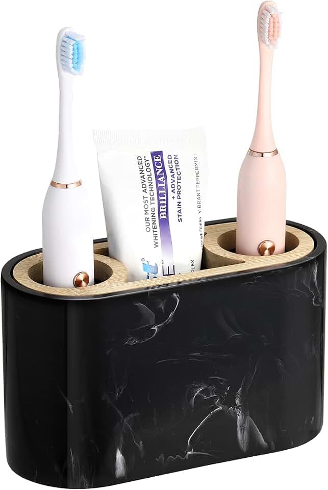 Shinowa Zahnbürstenhalter, 3 Fächer Elektro Zahnbürsten Halter mit Abflussloch Zahnpastaständer Harz Zahn Organizer Halter Zahnbürstenhalterung Set für Waschbecken Waschtisch Schminktisch, Tinte