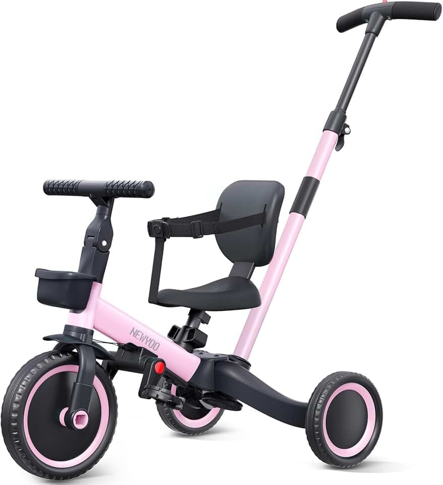 newyoo TR007 5-in-1 Dreirad mit Schubstange 1-3 Jahre, Rosa