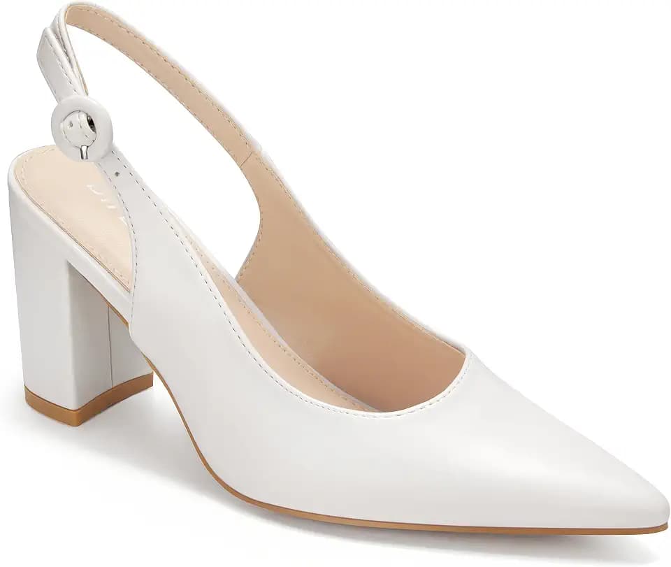Women's Slingback Close Pointed Toe Block Heels Pumps Office Chunky Heel Slip On Work Business Dress Shoes
