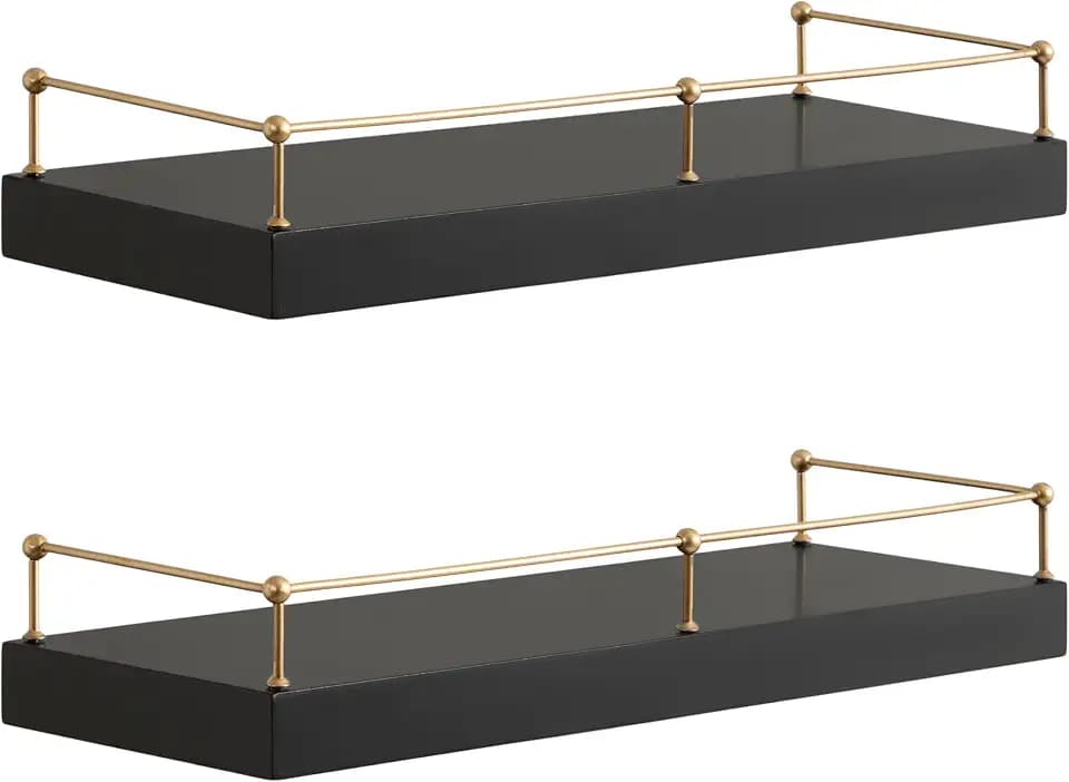 Kate and Laurel Havina Modern Natural Floating Shelves with Rail