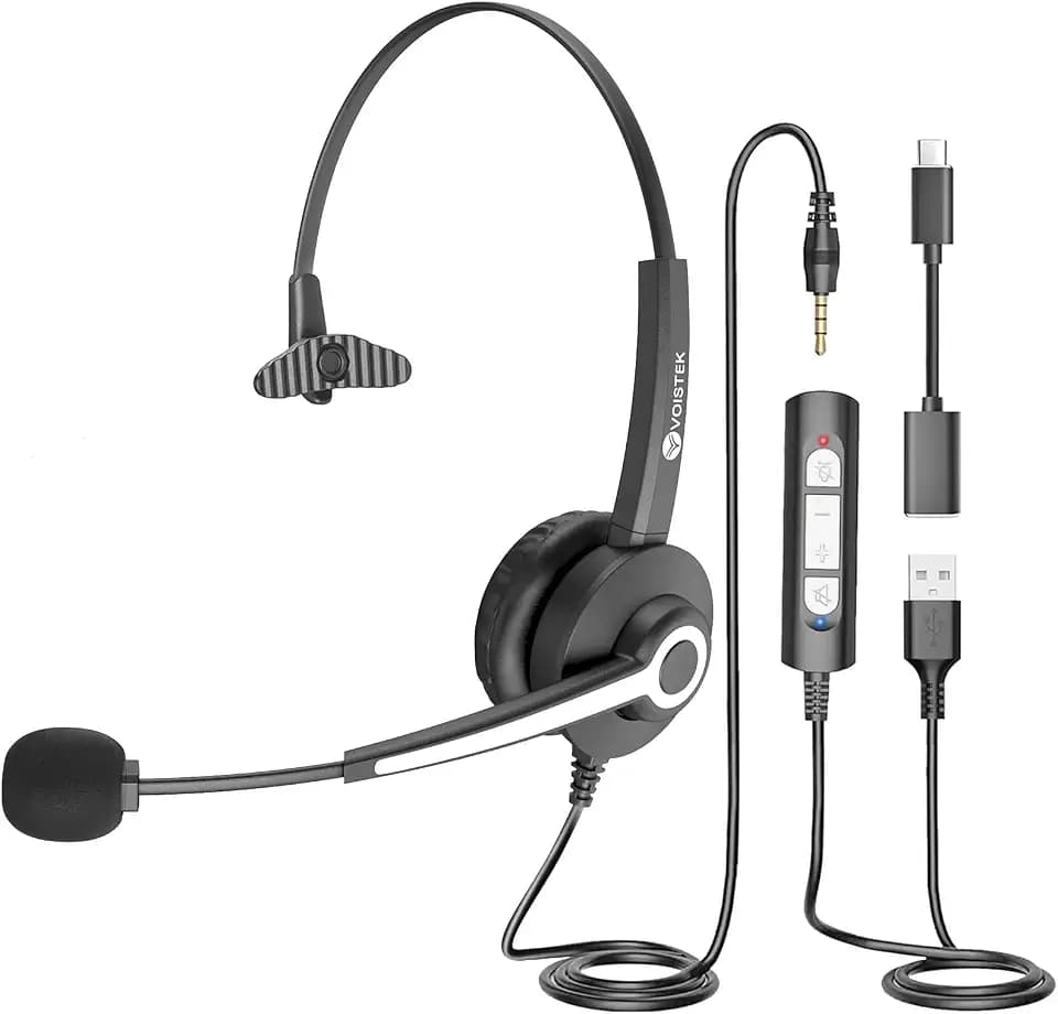 Voistek One Ear USB Headset with Microphone for PC, Laptop & Mac