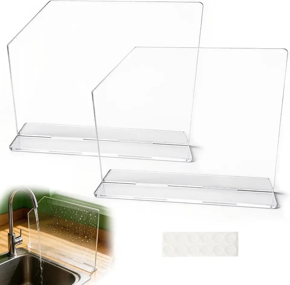 2 Pcs Acrylic Sink Splash Guard with Self-adhesive Anti-slip Rubber Pads Clear Splash Guard for Kitchen Sink Area for Restroom, Laboratory, Office (15.7"x11.8")