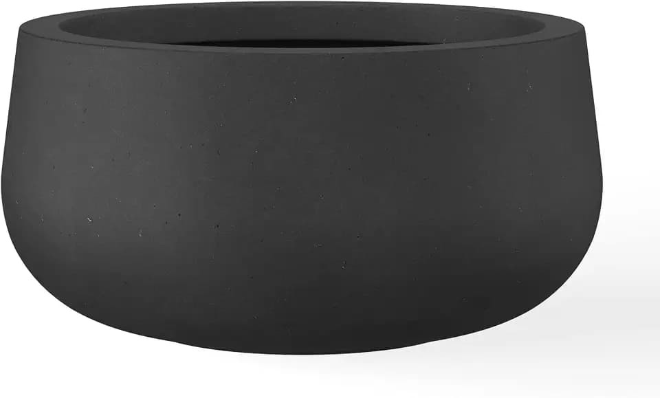 Kante Small Round Bowl Black Concrete Planter 11.8" Dia, Outdoor