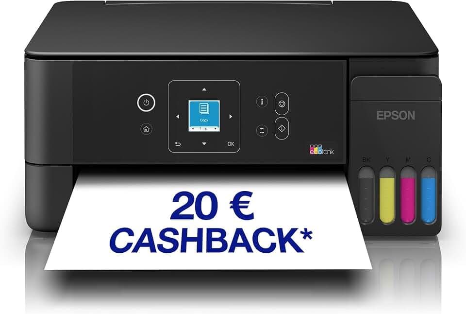 Epson EcoTank ET-2922 | Für vielbeschäftigte Haushalte | Wi-Fi | A4 | Drucken, Kopieren, Scannen | LC-Display | AirPrint-kompatibel | Kompakt | Enthält bis zu 3 Jahre Tinte