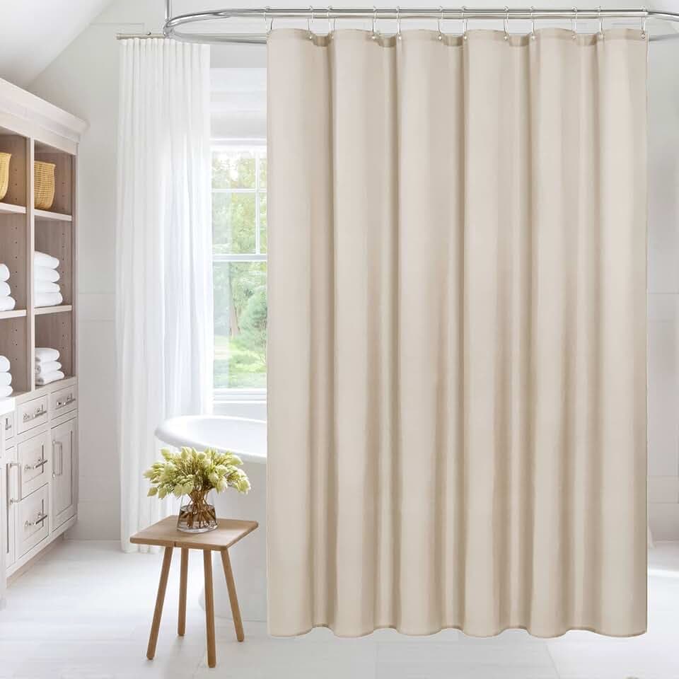 MitoVilla Cream Fabric Extra Long Shower Curtain Liner 72x78, Washable