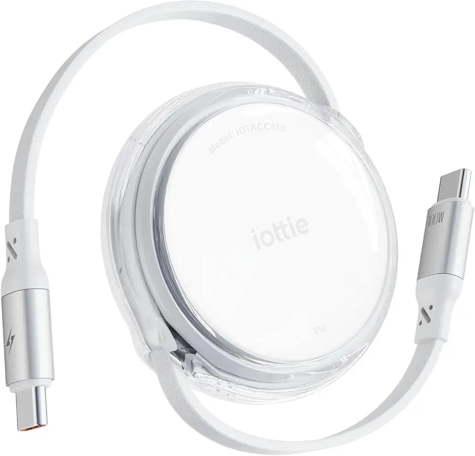 iOttie Basix 100W Retractable USB-C Cable, Fast Charging USB C-to-C Cable with 4 Adjustable Cable Lengths, USB C Cable for iPhone 17/17 Air/17 Pro/Pro Max, 16, 15 Series, Samsung S24/23+