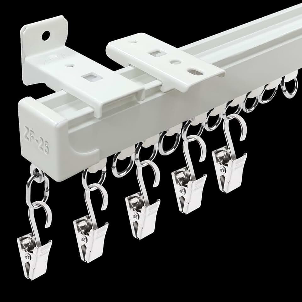 Curtain Tracks Ceiling Wall Mounted Room Divider Curtain Rods Track Ceiling Curtain Track or Wall 9 FT with Clips Curtain Tracks White Suitable for Living Room Bedroom Bathroom