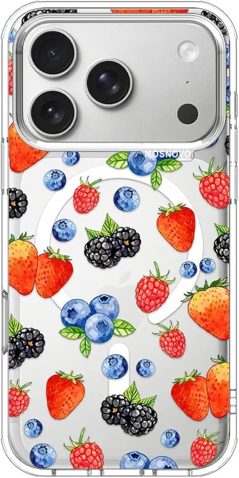 MOSNOVO for iPhone 17 Pro Case, Compatible with Magsafe, Shockproof Military-Grade Protection, Camera Control, Magnetic Clear Phone Case for iPhone 17 Pro, Wild Berries Design