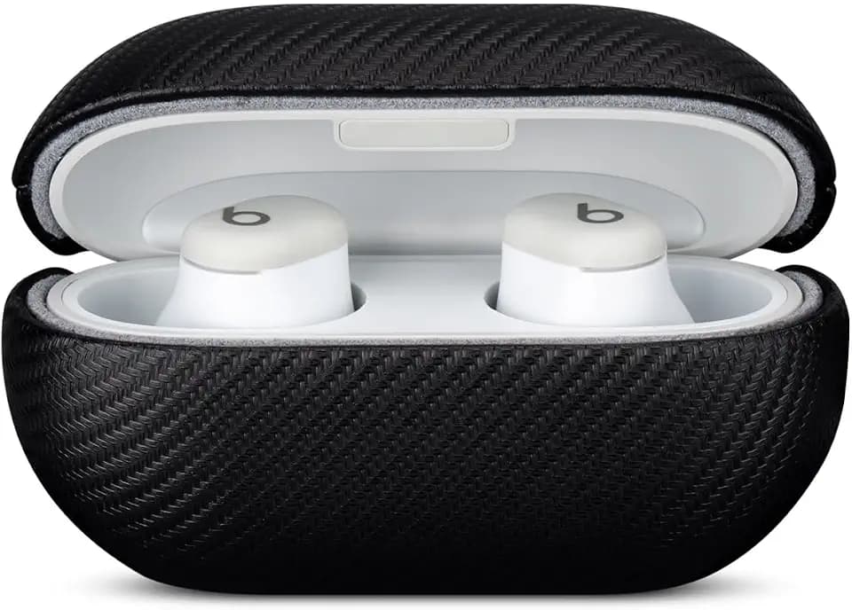 LOPIE Handmade for Beats Solo Buds Case Cover, Premium Synthetic Leather, Carbon Fiber Style, Protective Hard Shell Cover for Beats Solo Buds Earbuds - Black