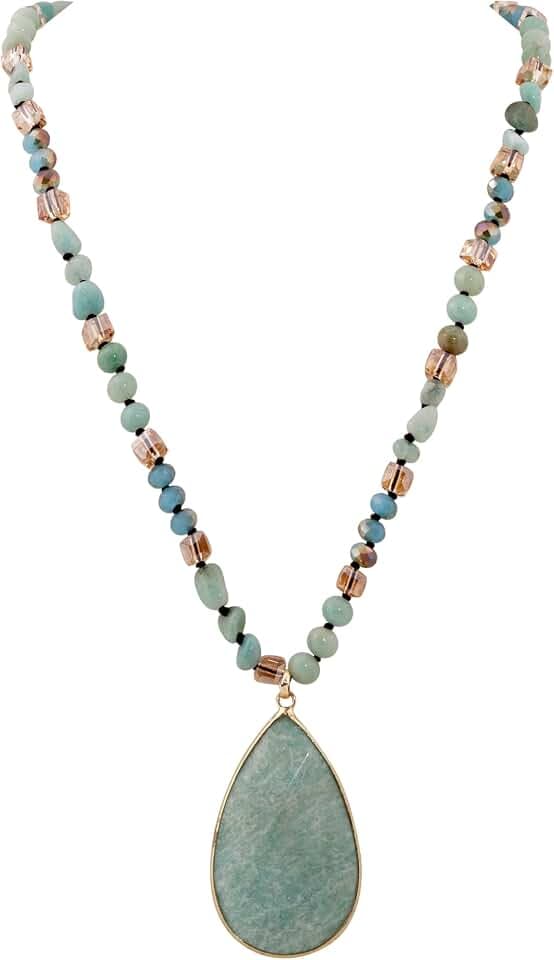 MINACHI Handmade Agate Pebble Pendant with Crystal Beads, Random Stone Shape, Vintage Women's Jewelry