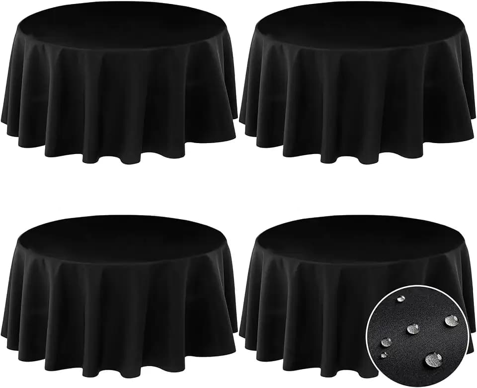 BYDOLL Table Cloth 60 Inch Round Tablecloth Fits Max50 Inch Diameter Table Top,4 Pack Black Polyester Washable Wrinkle-Free Spillproof Tablecloth for Party Patio Cover