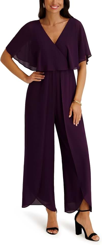 kensie Women's Short Sleeve Ankle Length Souflee Crepe Jumpsuit