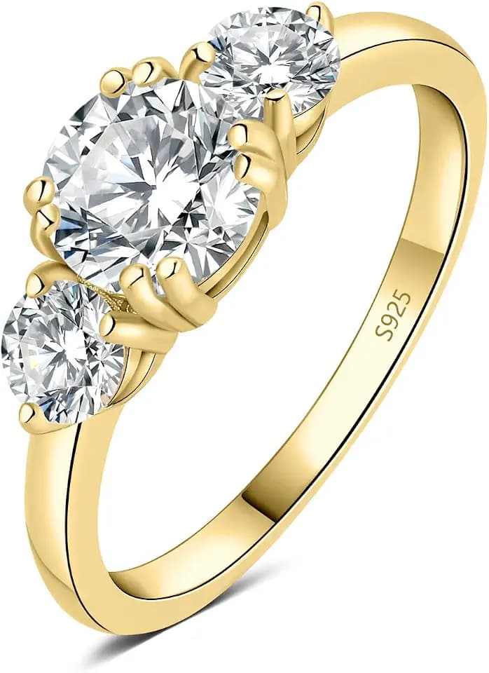 JewelryPalace Drei Stein Rund 1.4ct Zirconia Ring Damen, Verlobungsringe Silber 925 Frauen, Hochzeitsringe Damenring Simulierter Diamant Promise Ring,Mädchen Schmuck mit Stein Rosegold Gold