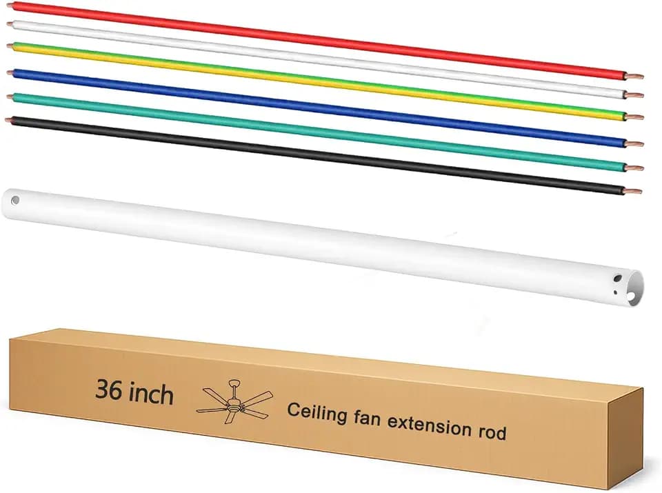 36 Inch Ceiling Fan Downrod with UL Wires,White, 1-Inch Diameter, Unthreaded