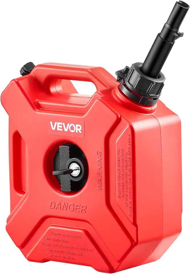 VEVOR Kraftstoffkanister 5 L, Benzinkanister mit Ausguss & verschließbarer Halterung, max. Durchflussrate 15 L/min, Flüssigkeitsbehälter für die meisten Autos, Motorräder, ATVs & UTVs, rot