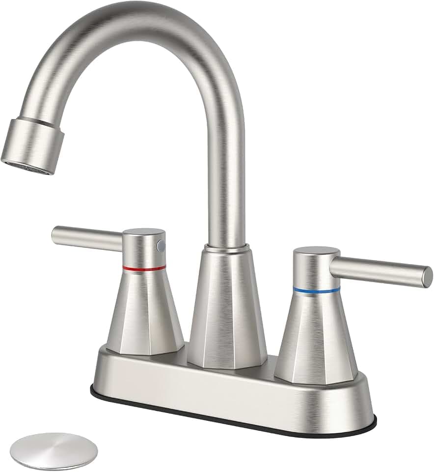 4" Bathroom Sink Faucet, 2-Handle Brush Nickel, Pop-Up Drain Included
