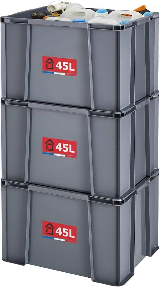 Sundis 3er set MASTER BOX, 45L - Modular und stapelbar - Anthrazitgrau, Anthrazit, Grau