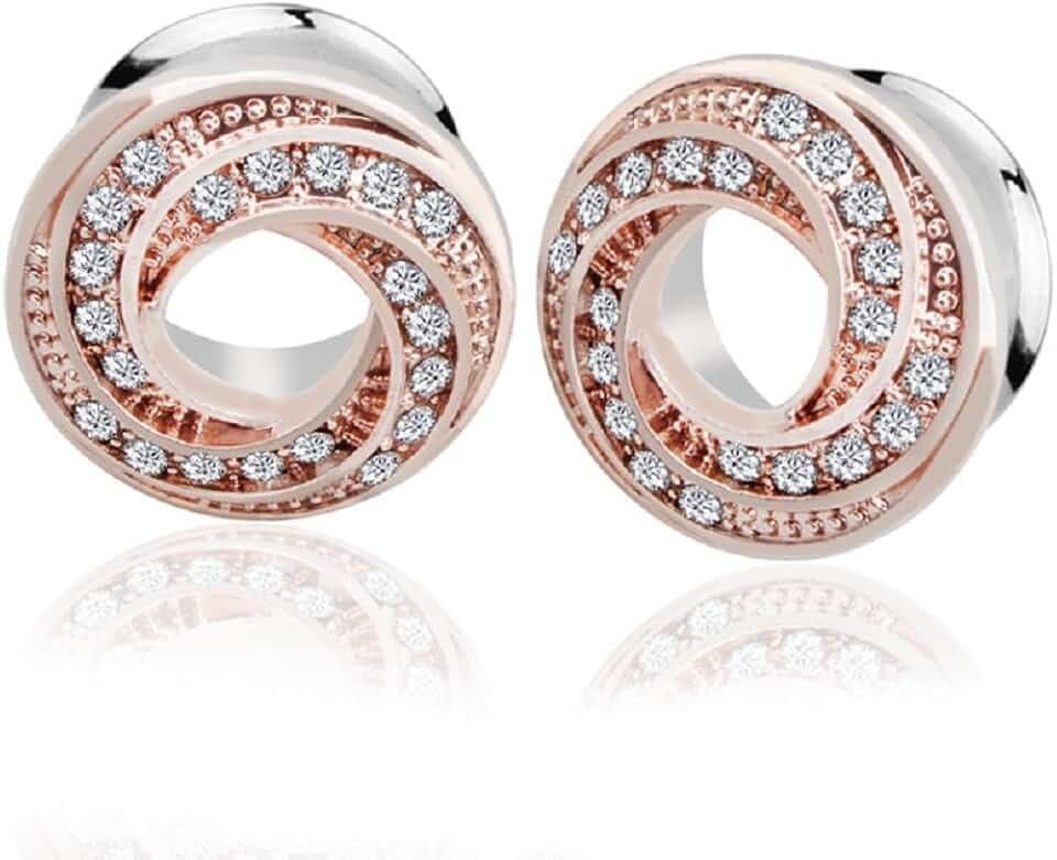 Kokoma Pair of Stainless Steel Rhinestone Crystal Ear Tunnel Plugs Gauges Expanders Cubic Zirconia Body Piercing Earrings Plug Fashion Jewelry Gifts for Women