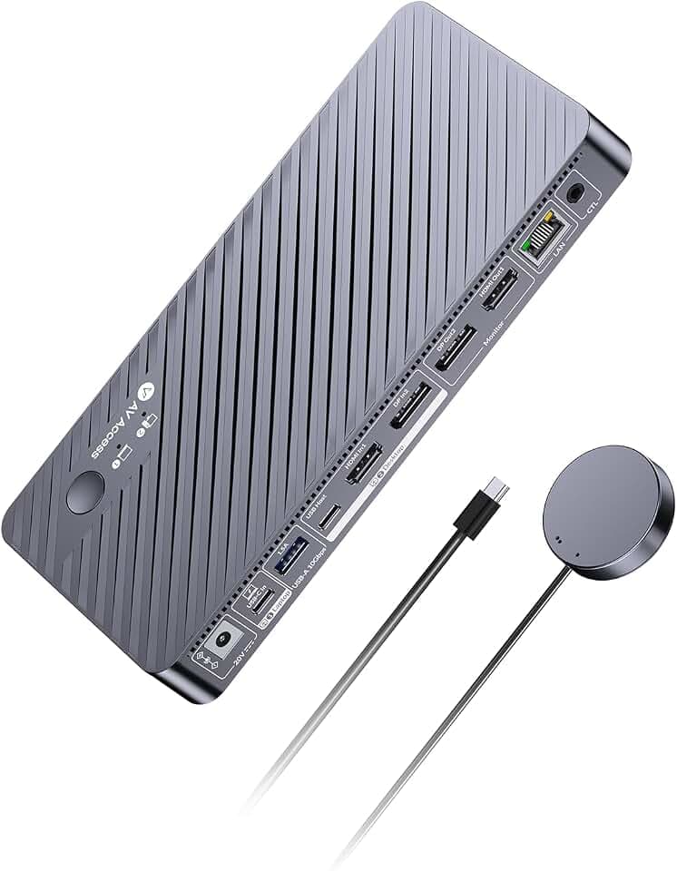 AV Access 8K KVM Switch 2 Monitors 2 Computers for Laptop & Gaming PC/Mac mini, 100W PD, GbE, 4xUSB 3.2 10Gbps USB C Hub, KVM Docking Station Dual Monitor 8K@60Hz/4K@165Hz, Audio, SD, Remote Switch