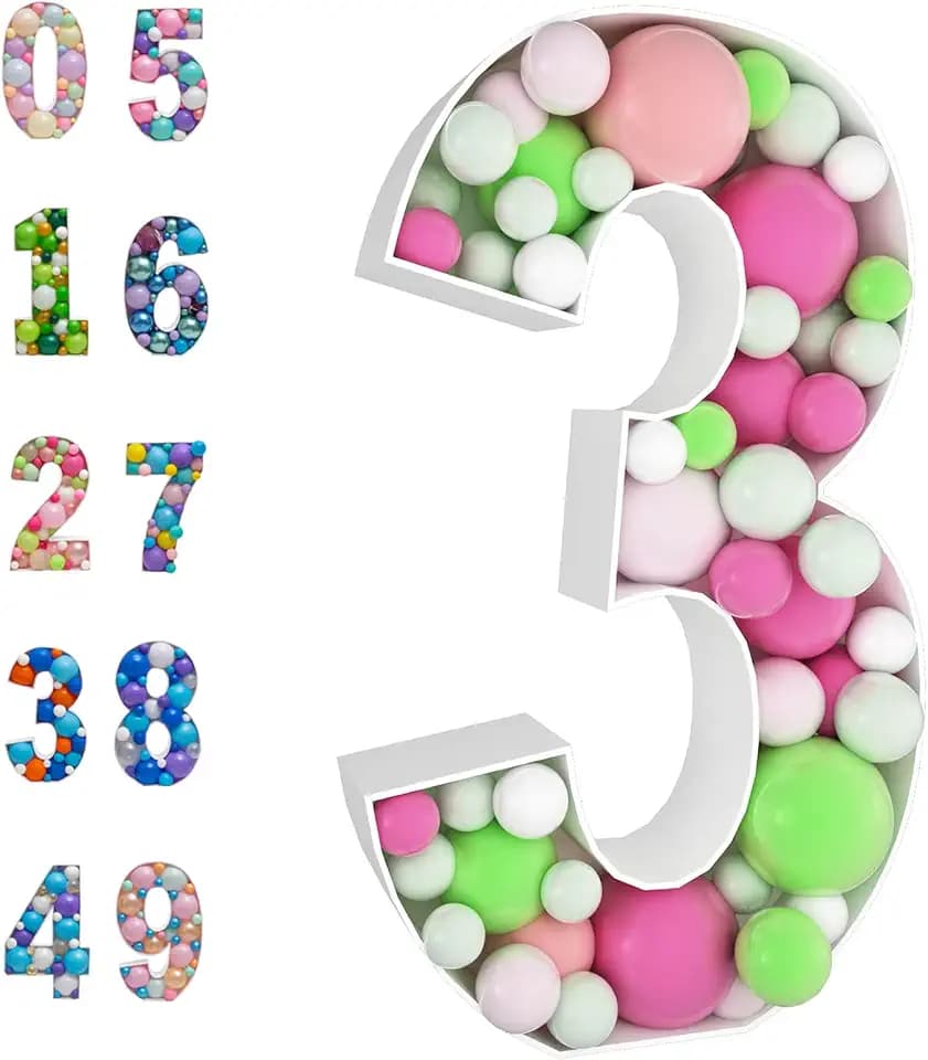 JoyBox Design 3FT DIY Mosaic Balloon Number 3 Frame, Party Backdrop Decor