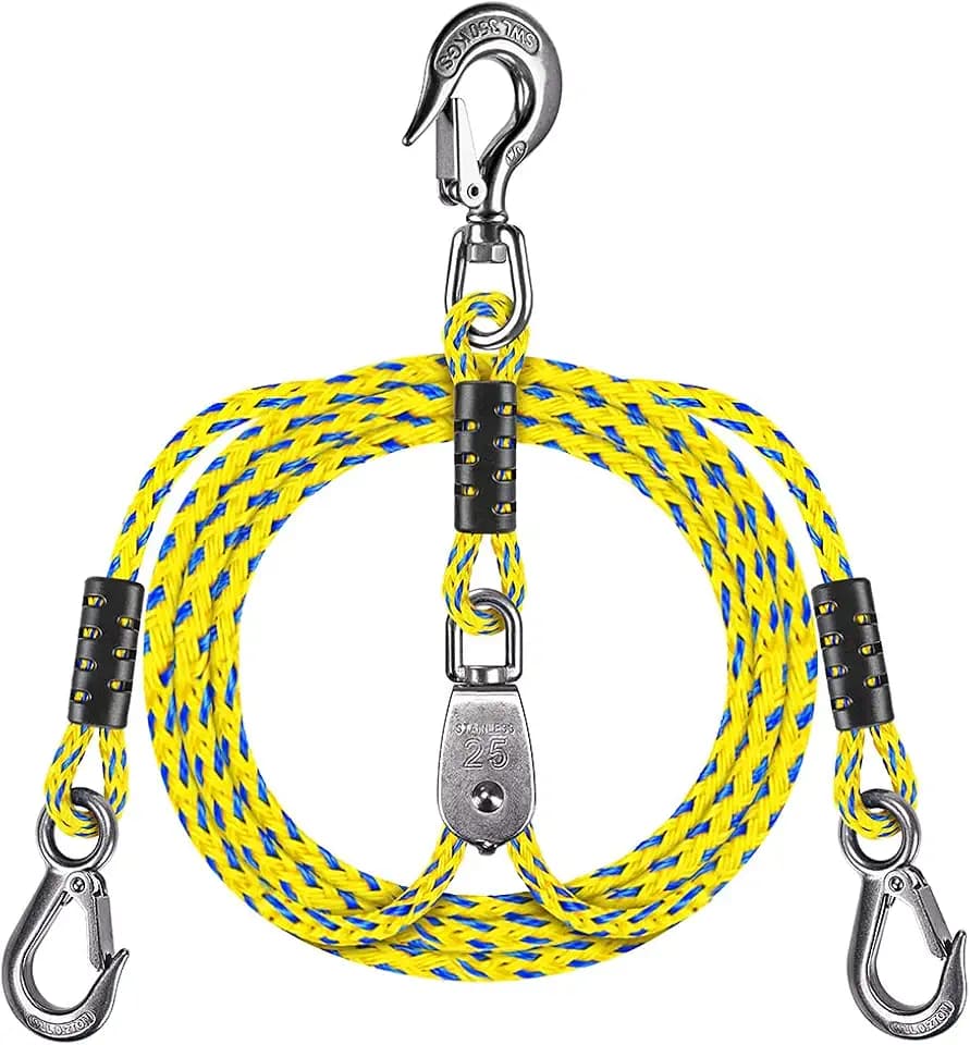 Dolibest Tow Rope Quick Connector for Tubing - Boat Tow Harness with Stainless Steel Hook (360 Rotate) - 20inch