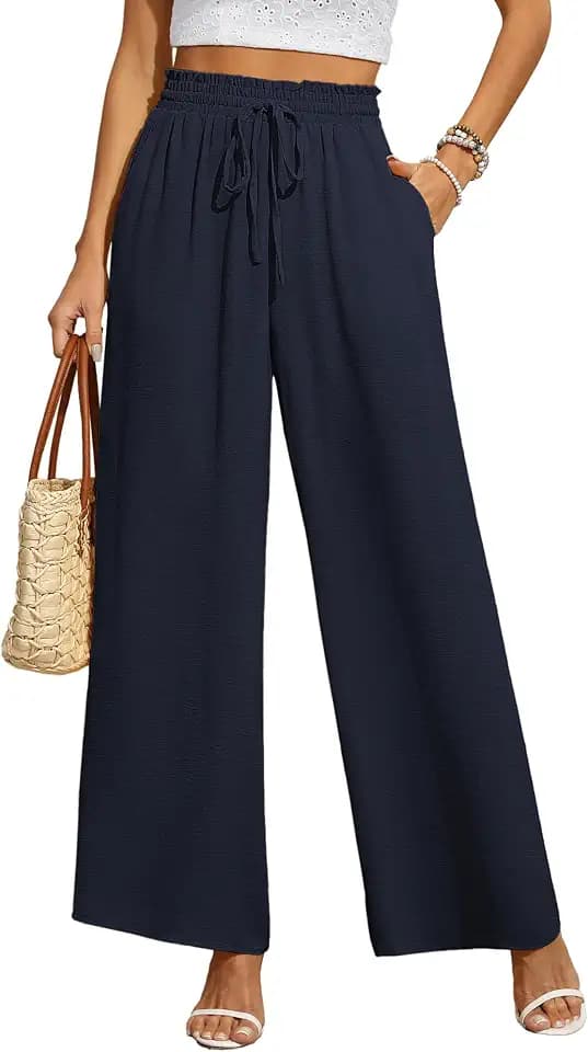 BEIGAI Damen Hosen Weites Bein Stoffhose Locker Gerade Leichte Palazzo Hose